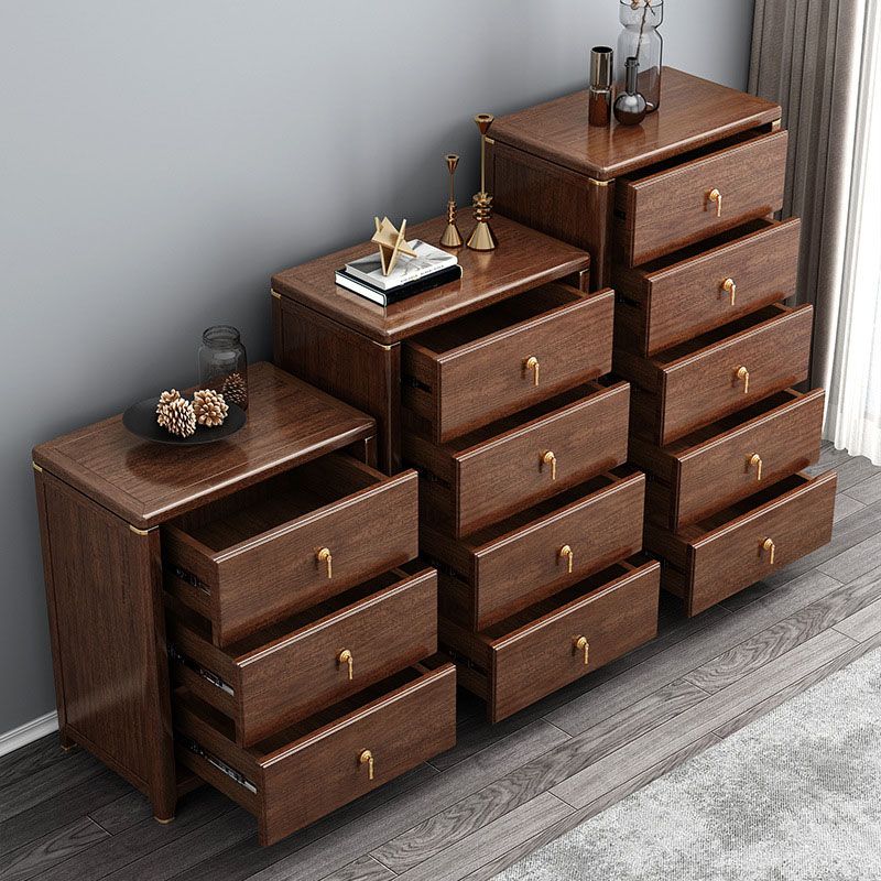 Commode de rangement en bois de noyer Glam Commode de chambre à coucher en marron avec tiroirs