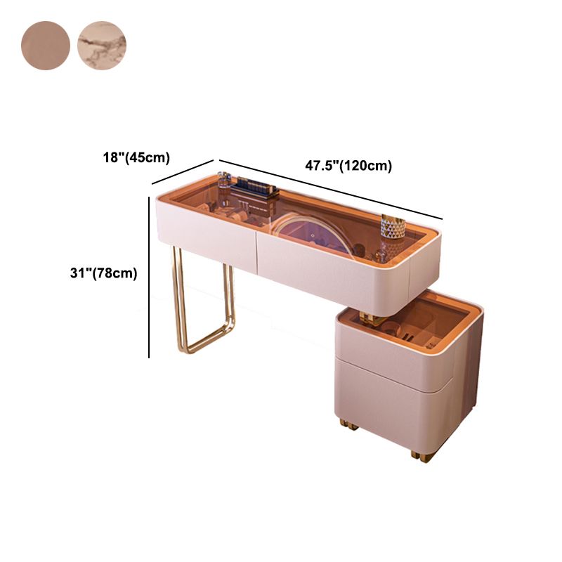 グラムドレッシングテーブルベージュスレート/ガラストップバニティテーブルとスツールセット