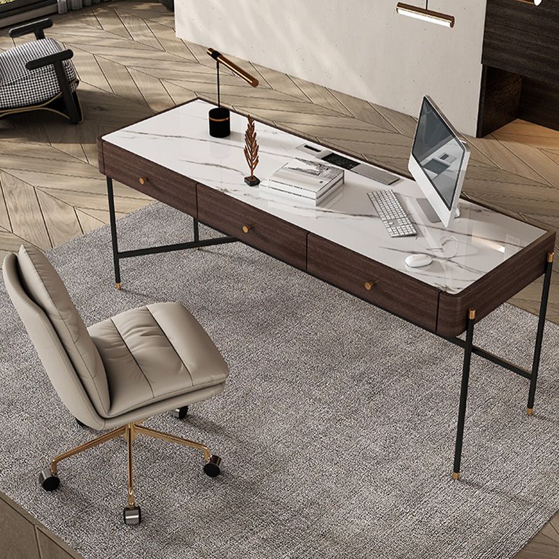 グラム長方形のライティングデスクストーンオフィスデスク3つの引き出し付き