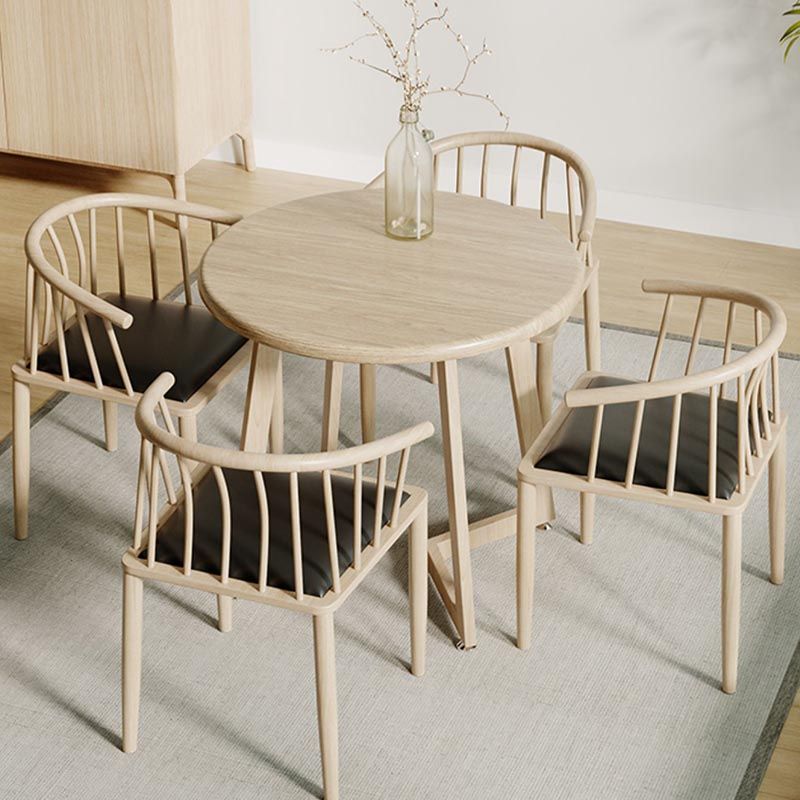 Mesa de comedor de madera redonda Mesa de comedor de base de trineo en natural y nogal