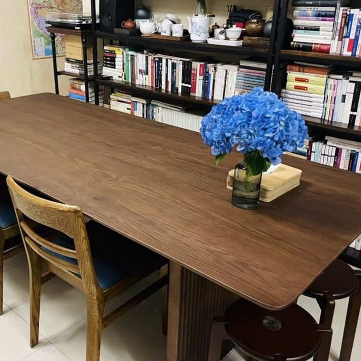 Rectangle Double Pedestal Modern Dining Table Wood Color Fixed Table with Solid Wood Clearhalo ' dining_table' 'Dining Tables & Seating' 'Dining Tables' 'furn' 'furn_dining_table' 'Furniture' 'furniture_dining_table' 'Kitchen & Dining Furniture' 'kitchen&dining_furn' 'kitchen' 'kitchen_dining_table' 1200x1200_f39eb074-17ab-4dd2-bd93-570faadbd559