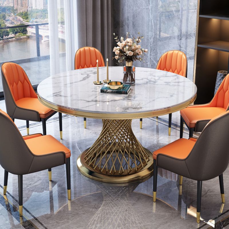 Modern Round Dining Table Steel Base Pedestal Table for Home Kitchen Clearhalo 'Dining Tables & Seating' 'Dining Tables' 'dining_table' 'furn' 'furn_dining_table' 'Furniture' 'Kitchen & Dining Furniture' 1200x1200_f39fcffe-7ad2-4c6e-8528-a6608ef22a0e
