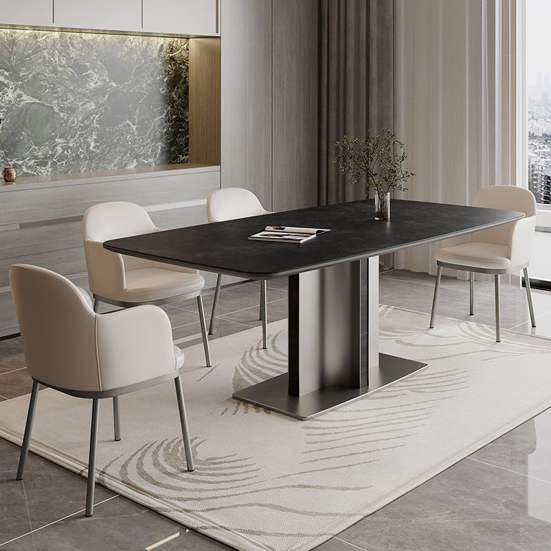 Black Stone Dining Table Set 1/4/5/7 Pcs Indoor Dinette Set with Leather Chairs Clearhalo 'Dining Room Sets' 'Dining Tables & Seating' 'dining_room_set' 'furn' 'furn_dining_room_set' 'Furniture' 'Kitchen & Dining Furniture' 1200x1200_f3ab933c-694f-406a-9310-de77402632f1