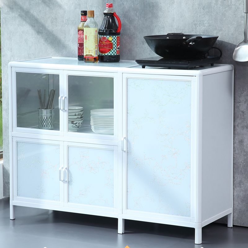 Modern Kitchen Metal Buffet/Console Cabinets Doors Dining Server in White Clearhalo 'buffet_sideboard' 'Buffets & Sideboards' 'furn' 'furn_buffet_sideboard' 'Furniture' 'Kitchen & Dining Furniture' 1200x1200_f3acebfd-0205-4cb4-84b9-99a6befbed6d
