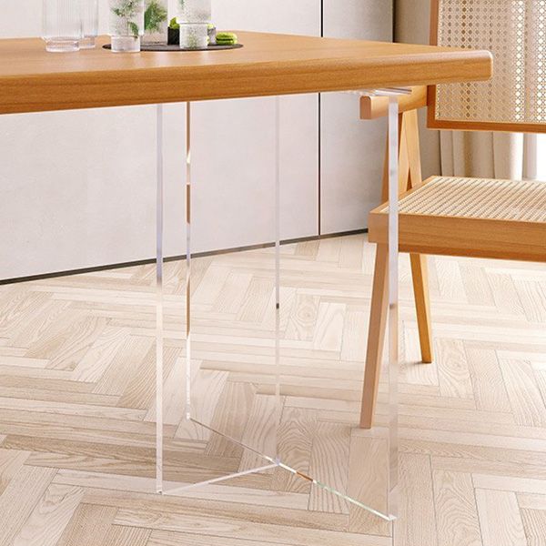 Modern Pine Wood Dining Table Rectangle Table with Double Pedestal Base for Dining Room