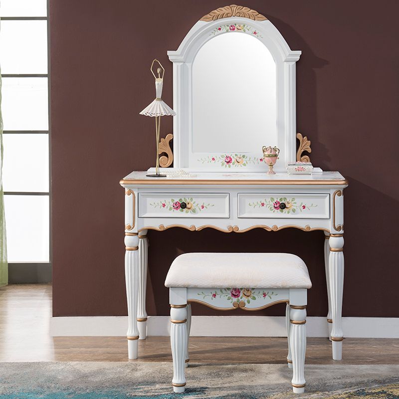 Wood Vanity Set 17.71" Wide Make-up Vanity with 2 Storage Drawers and Stool Clearhalo 'Bedroom Furniture' 'furn' 'furn_makeup_vanities' 'Furniture' 'Makeup Vanities' 'makeup_vanities' 1200x1200_f3ae724b-c22d-4309-8af7-e77630c3f089