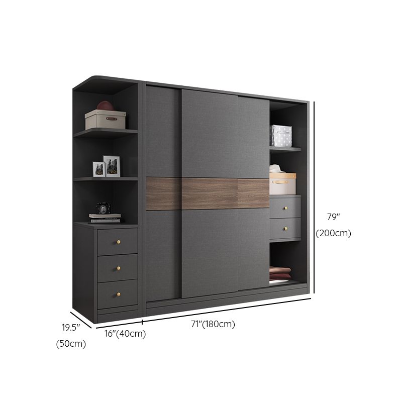 Modern Artificial Wood Wardrobe Armoire Freestanding Wardrobe in Black