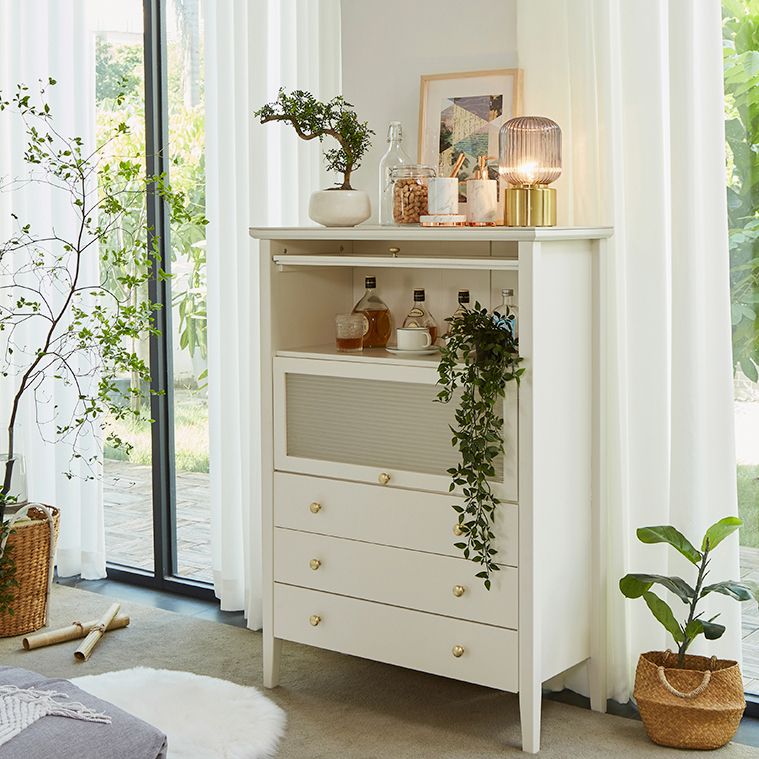 Glam Stone and Wood Buffet Server Living Room White Dining Server with Drawers Clearhalo 'buffet_sideboard' 'Buffets & Sideboards' 'furn' 'furn_buffet_sideboard' 'Furniture' 'Kitchen & Dining Furniture' 1200x1200_f3b350c6-a6f3-4352-88a4-93acc40d6eb3