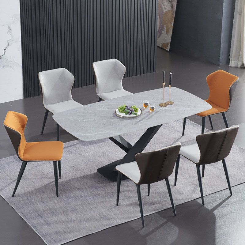 Contemporary Dining and Accent Chairs Matte Finish Leather Curved Wingback Side Chair Clearhalo 'Dining Chairs' 'Dining Tables & Seating' 'dining_chair' 'furn' 'furn_dining_chair' 'Furniture' 'Kitchen & Dining Furniture' 1200x1200_f3b75c2e-678a-4bf0-a3e0-c7d15a70e812