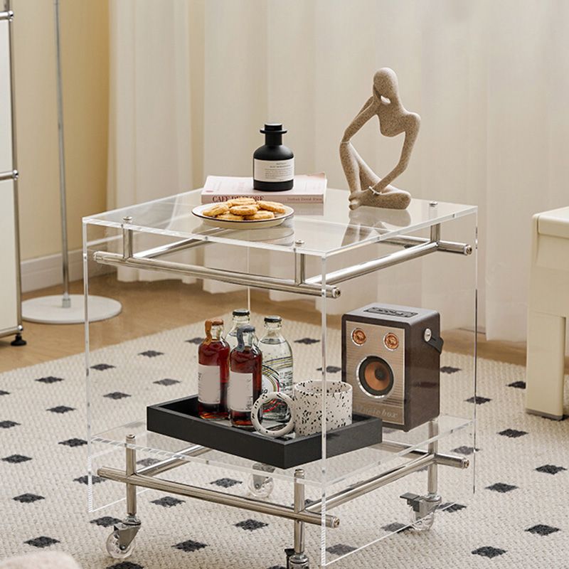 Acrylic End Table Metal Accent Side Table for Living Room with Wheels