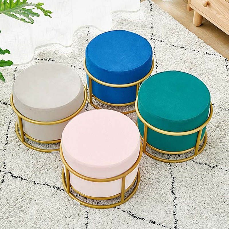 Luxury Ottoman Velvet Upholstered Solid Color Round Ottoman with Metal Legs Clearhalo 'furn' 'furn_ottomans_poufs' 'Furniture' 'Living Room Furniture' 'Ottomans & Poufs' 'ottomans_poufs' 1200x1200_f3ba77e8-923b-481c-a5e0-c3dab3a40024