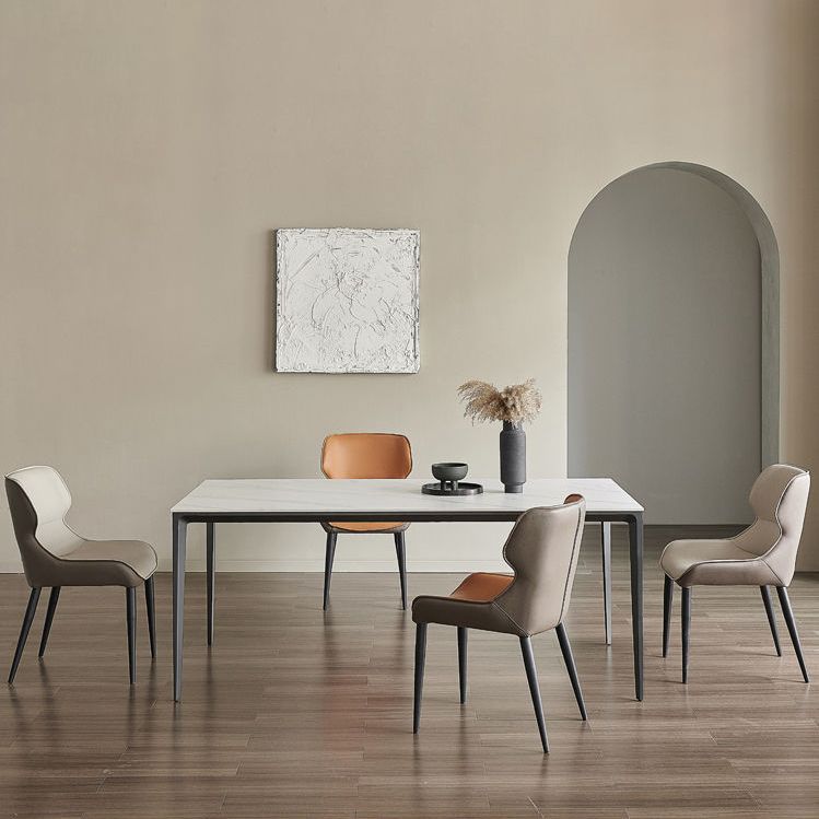 Industrial Style Rectangle Dining Table Sintered Stone Table with Metal Legs for Kitchen Clearhalo 'Dining Tables & Seating' 'Dining Tables' 'dining_table' 'furn' 'furn_dining_table' 'Furniture' 'Kitchen & Dining Furniture' 1200x1200_f3baaba9-e072-48ae-9597-7860394959dd