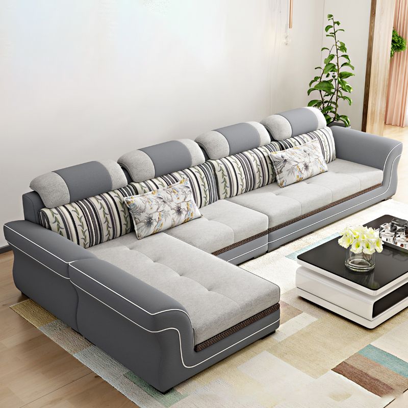 Flared Arms 4-Seater Sectional with Pillow Back Cushions for Apartment Clearhalo 'furn' 'furn_sectionals' 'Furniture' 'furniture_sectionals' 'Living Room Furniture' 'Sectionals' 1200x1200_f3bac2ec-781b-47d7-9549-eb841d12d784