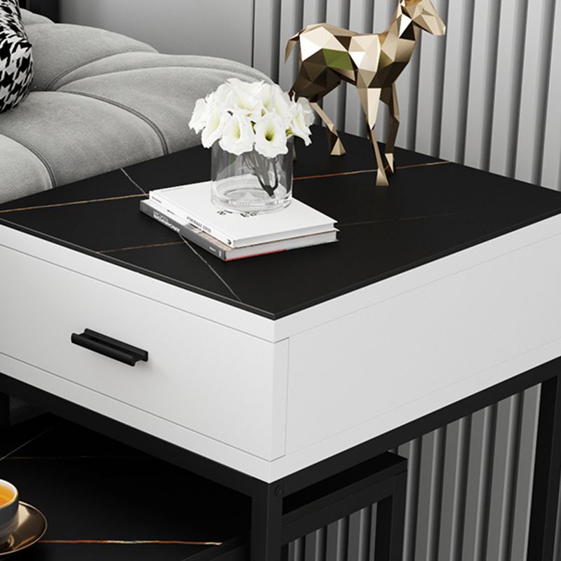 Contemporary Living Room Sofa Side Table Stone Top End Table with Drawer and Shelf Clearhalo 'Coffee & Accent Tables' 'End & Side Tables' 'end_side_tables' 'furn' 'furn_end_side_tables' 'Furniture' 'Living Room Furniture' 1200x1200_f3be505b-dbfd-4e2f-9acf-9a8f4d255114