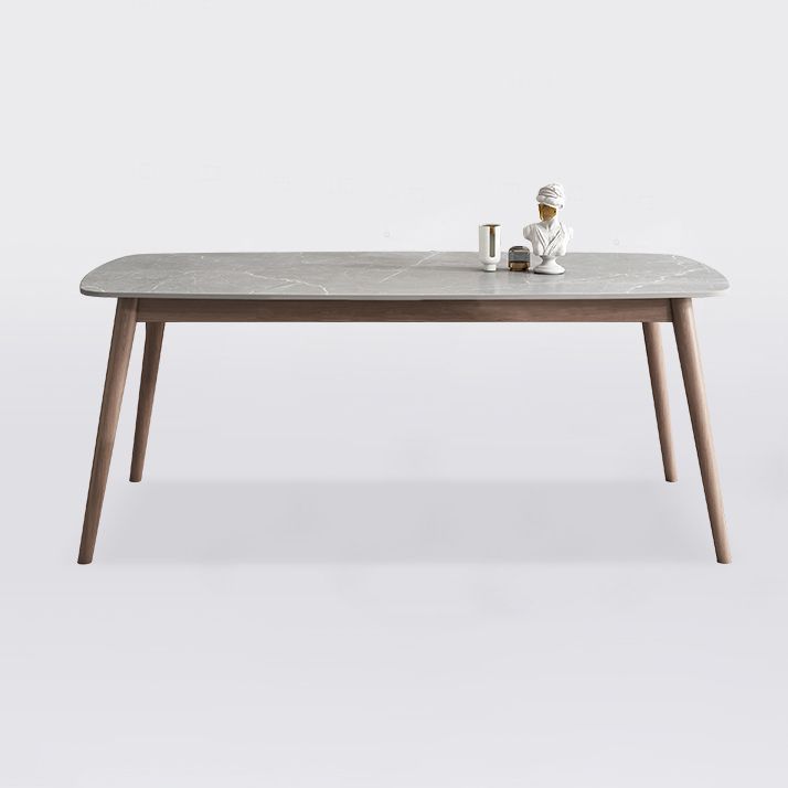 Mid-century Dining Table Stone Top Dining Table with Solid Wood Base