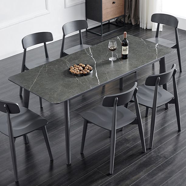 Stone Rectangle Top Table Mid-Century Modern Dining Table with 4 Wood Legs Clearhalo 'Dining Tables & Seating' 'Dining Tables' 'dining_table' 'furn' 'furn_dining_table' 'Furniture' 'furniture_dining_table' 'Kitchen & Dining Furniture' 'kitchen' 'kitchen_dining_table' 1200x1200_f3c0ae46-d4f2-4596-85f1-31e32525af23