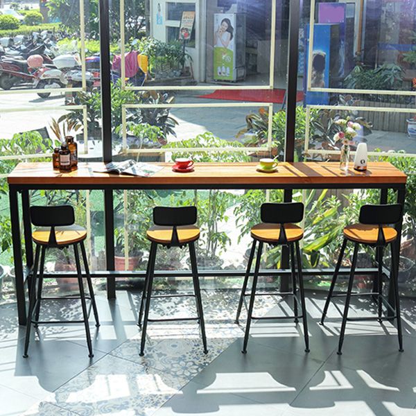 Industrial Rectangle Bar Dining Table Metal and Solid Wood Bar Height Table Clearhalo 'Bar Furniture' 'Bar Tables' 'bar_tables' 'furn' 'furn_bar_tables' 'Furniture' 'Kitchen & Dining Furniture' 1200x1200_f3c0ebbe-24c8-4ce5-9eb8-c7eb3038ed85