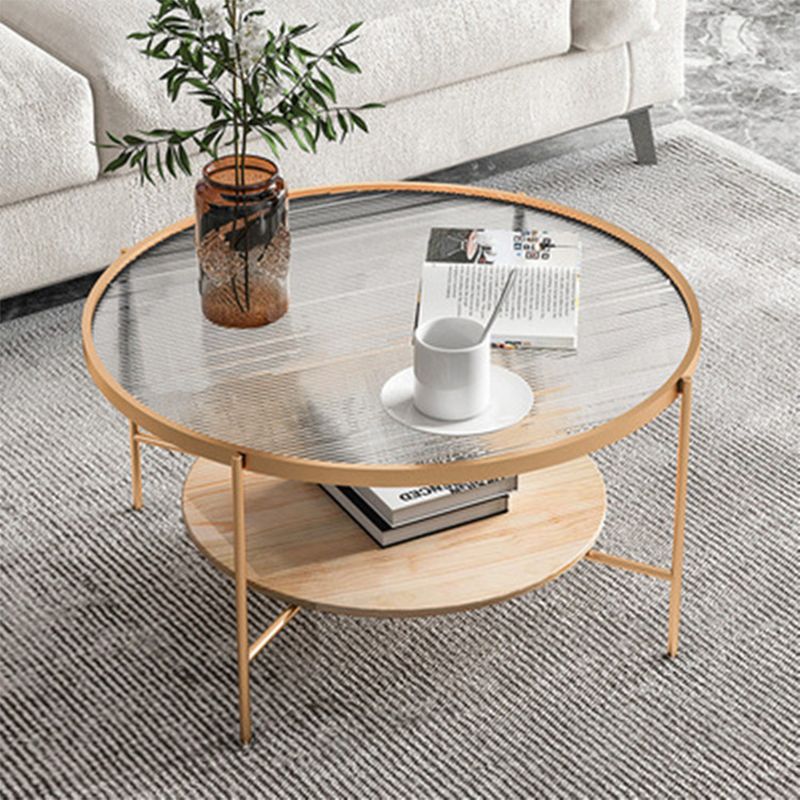 Contemporary 3 Legs Glass with Storage Shelf Round Single Coffee Table Clearhalo 'Coffee & Accent Tables' 'Coffee Tables' 'coffee_tables' 'furn' 'furn_coffee_tables' 'Furniture' 'Living Room Furniture' 1200x1200_f3c2c3e1-d35e-4aba-aba5-8b08a5947fde