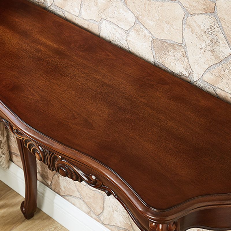 Mid-Century Modern Console Table Rubbered Wood Dark Brown 4 Legs Sofa Table