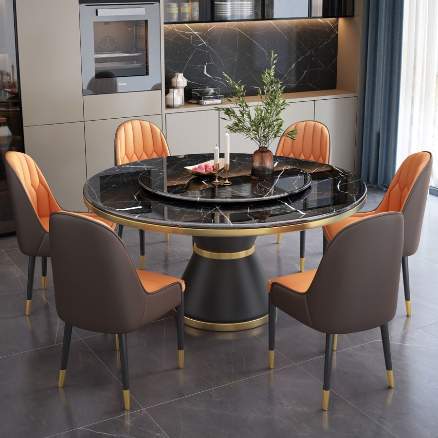 Round Modern Style Sintered Stone Dining Table Furniture with Metallic Base Clearhalo ' dining_table' 'Dining Tables & Seating' 'Dining Tables' 'furn' 'furn_dining_table' 'Furniture' 'furniture_dining_table' 'Kitchen & Dining Furniture' 'kitchen&dining_furn' 'kitchen' 'kitchen_dining_table' 1200x1200_f3c5200d-0ec6-4297-b5e0-6137b9c15c7c