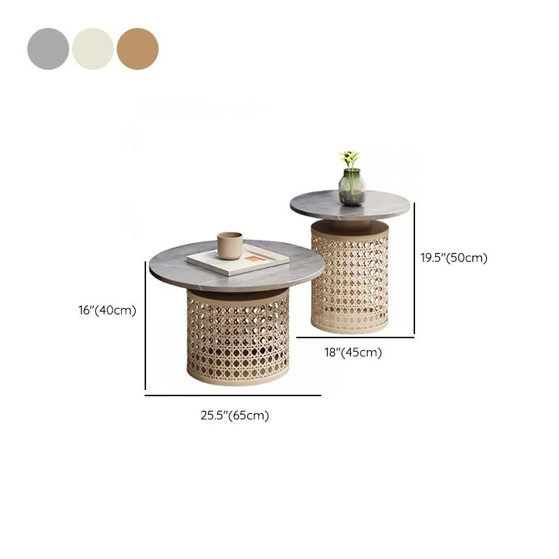 Eigentijdse ronde cocktailtafel met leistenen frame koffiecocktailtafel