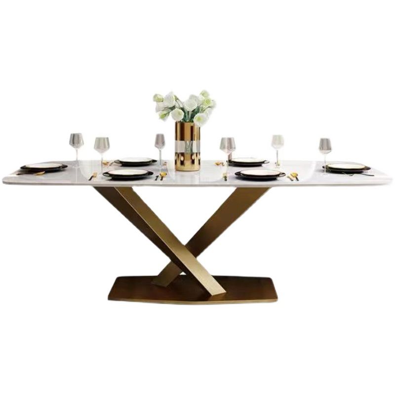 Metal Traditional Luxury Rectangle Dining Table Sintered Stone Top Indoor Table with Pedestal Base Clearhalo ' dining_table' 'Dining Tables & Seating' 'Dining Tables' 'furn' 'furn_dining_table' 'Furniture' 'furniture_dining_table' 'Kitchen & Dining Furniture' 'kitchen&dining_furn' 'kitchen' 'kitchen_dining_table' 1200x1200_f3cab80e-df17-4267-96fa-65cf4ae1964f