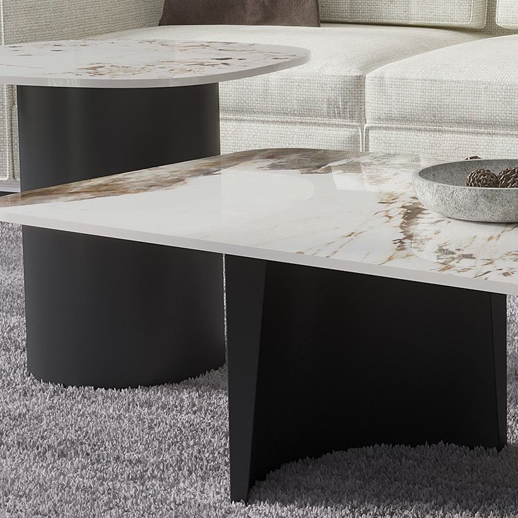 Irregular Slate Top Coffee Table with 2 Legs Modern 2-Piece Cocktail Table Set