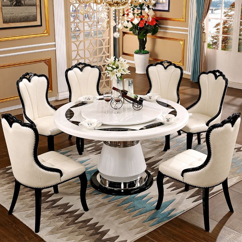 Marble Dining Table Round Pedestal Dining Site Table with Turntable Clearhalo 'Dining Tables & Seating' 'Dining Tables' 'dining_table' 'furn' 'furn_dining_table' 'Furniture' 'Kitchen & Dining Furniture' 1200x1200_f3d05648-e16a-4e0e-8249-2de5364e9280
