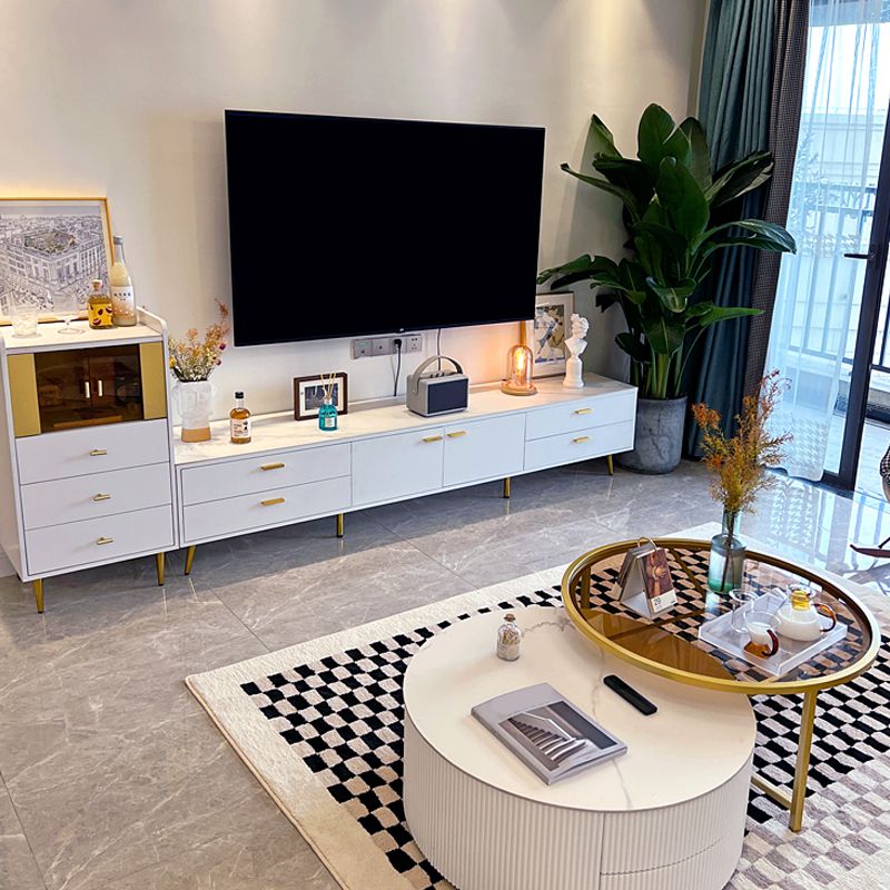 Glam Stone TV Media Console White TV Stand with 4 Drawers and 2 Doors Clearhalo 'furn' 'furn_tv_stands_entertainment_centers' 'Furniture' 'Living Room Furniture' 'TV Stands & Entertainment Centers' 'TV Stands & Media Storage Furniture' 'tv_stands_entertainment_centers' 1200x1200_f3d420b2-d1aa-4fe7-a19d-adc11ee1c9fa