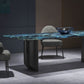 Contemporary Style Rectangle Marble Dinner Table with Double Pedestal