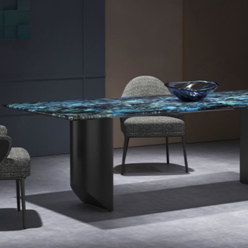 Contemporary Style Rectangle Marble Dinner Table with Double Pedestal