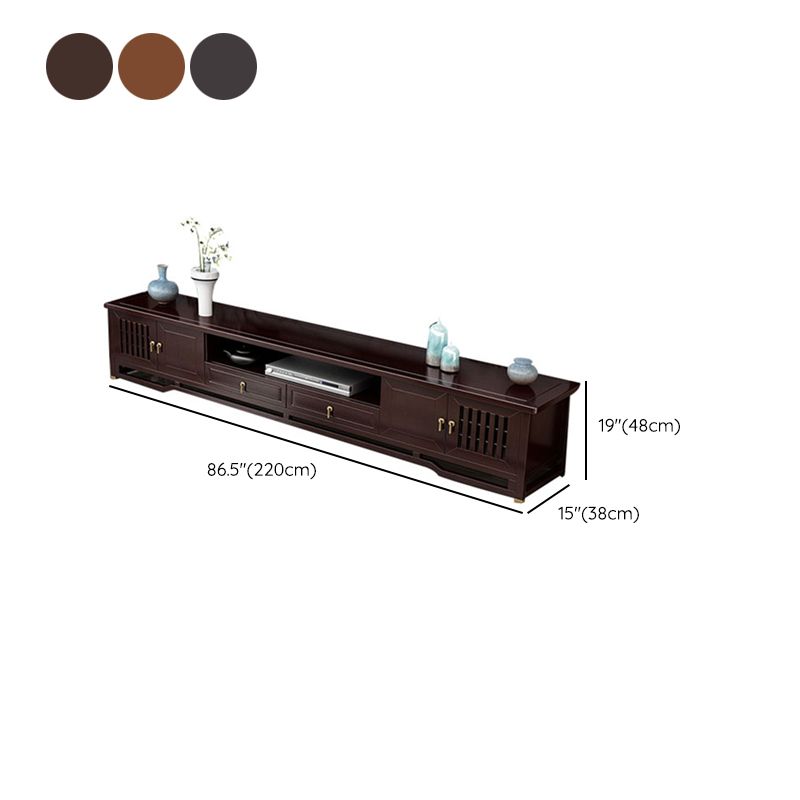 Traditional TV Media Stand Open Shelving Rubberwood TV Stand Console with Drawers Clearhalo 'furn' 'furn_tv_stands_entertainment_centers' 'Furniture' 'Living Room Furniture' 'TV Stands & Entertainment Centers' 'TV Stands & Media Storage Furniture' 'tv_stands_entertainment_centers' 1200x1200_f3d79152-4810-4ead-9b66-c81326355f8d