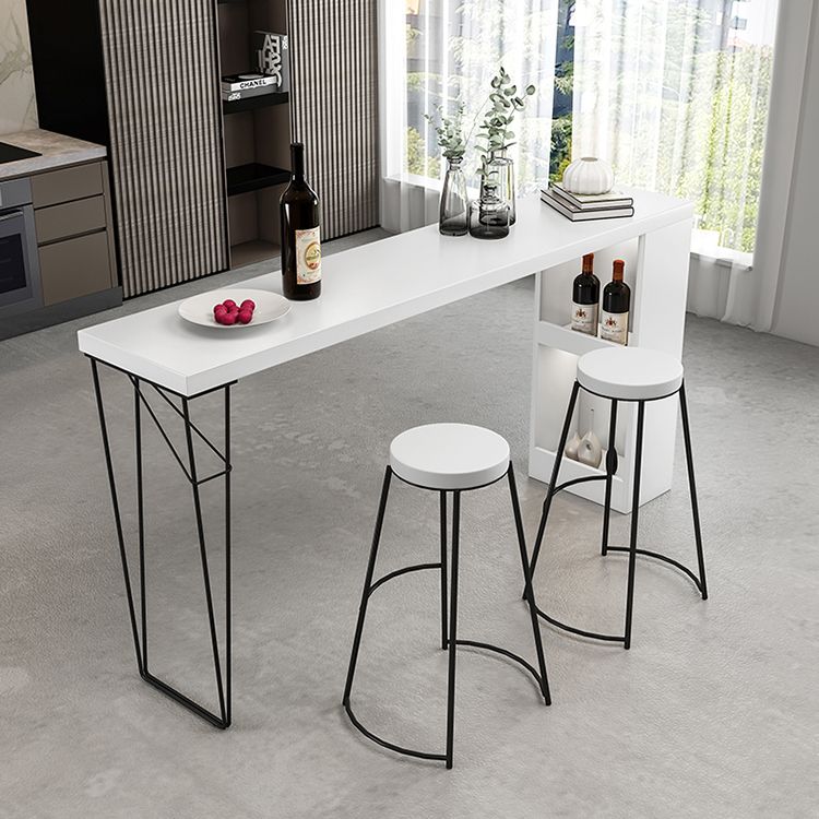 Industrial White Wood Bar Dining Table Stone Top Rectangle Indoor Bistro Table with Shelf Clearhalo 'Bar Furniture' 'Bar Tables' 'bar_tables' 'furn' 'furn_bar_tables' 'Furniture' 'furniture_bar_tables' 'Kitchen & Dining Furniture' 1200x1200_f3dd6489-39fd-46e4-beb9-4284d262ac6b