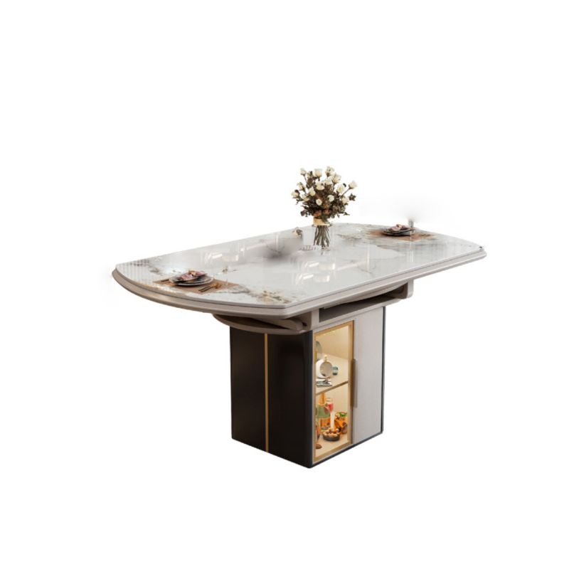 Round Modern Stone Dining Table Extendable for Small Spaces with Storage