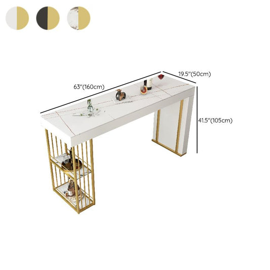 Glam Sintered Stone Bistro Bar Tisch Rechteck Metall Basisstangen Tisch mit Regalen