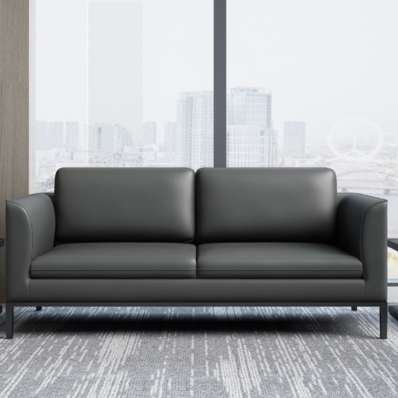 Square Arm Settee Stain-Resistant Leather Couch in Black/Grey Clearhalo 'furn' 'furn_sofas' 'Furniture' 'furniture_sofas' 'Living Room Furniture' 'Sofa' 'sofas' 1200x1200_f3e3572f-4841-4a5a-96ee-59ef8a4bfd73