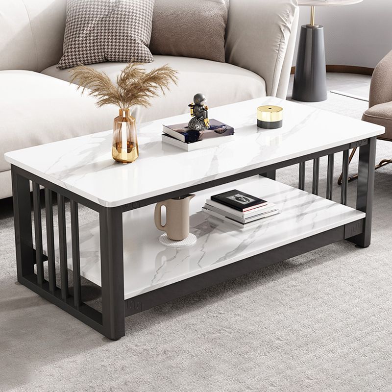 Slate 4 Legs Coffee Table Rectangle Single Coffee Table with Shelf Clearhalo 'Coffee & Accent Tables' 'Coffee Tables' 'coffee_tables' 'furn' 'furn_coffee_tables' 'Furniture' 'Living Room Furniture' 1200x1200_f3e6a93d-4dd9-4fd9-a57f-d8fd5ad811e1