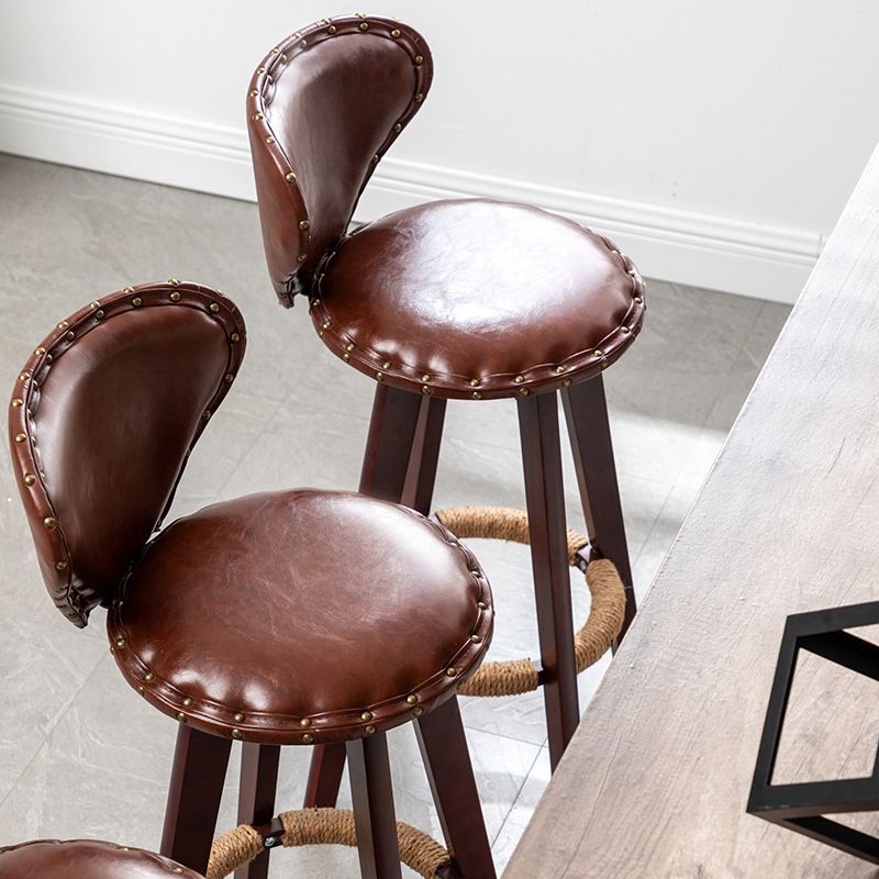 Scandinavian Wood Leather Counter Stools Low Back Bar Stools with Round Seat Clearhalo 'Bar Furniture' 'Bar Stools' 'bar_stools' 'furn' 'furn_bar_stools' 'furniture_bar_stools' 'Kitchen & Dining Furniture' 'kitchen&dining_furn' 'kitchen' 'kitchen_furn' Furniture' 1200x1200_f3e911d5-9914-4d01-9459-fdd30eb57955