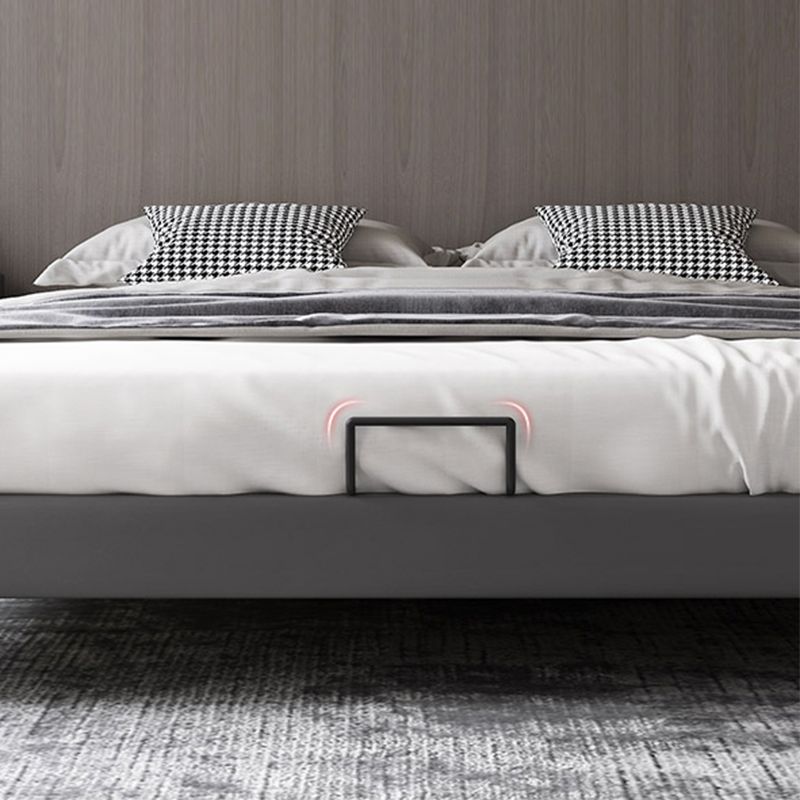 Lit contemporain lit faux cuir et plate-forme de plate-forme en bois en gris foncé