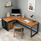 Solid Wood Writing Desk Industrial Style L-Shape Office Desk with Trestle Base