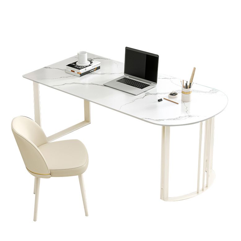 Contemporary Stone Writing Desk Bedroom Office Desk with White Legs Clearhalo 'furn' 'furn_office_desk' 'Furniture' 'Office Desks' 'Office Furniture' 'office_desk' 1200x1200_f3ef2370-b3a8-480c-9492-5043be8d93d4