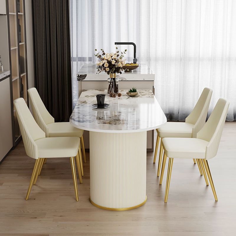 Tavolo da pranzo in pietra sinterizzato a forma libera tavolo di lusso doppio piedistallo per sala da pranzo