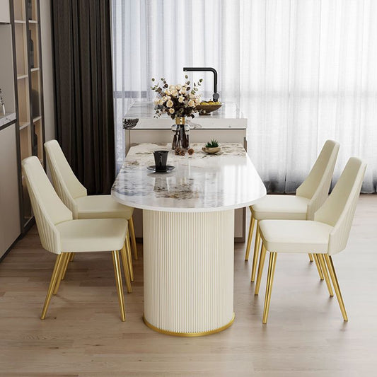 Freeform Sintered Stone Dining Table Luxury Double Pedestal Table for Dining Room