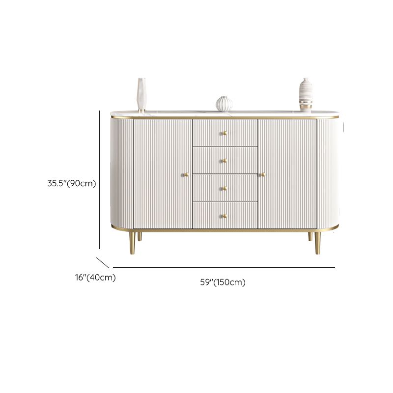Armadietto di sideboard bianco con cassetti in pietra e tavolo da sideboard in legno