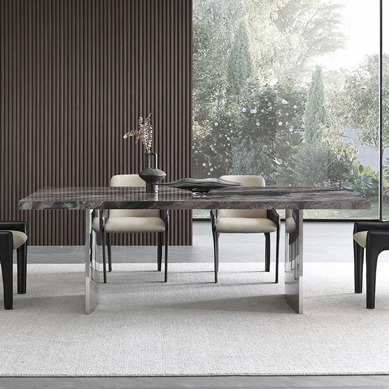 Glanzende grijze stenen eettafel Set 1/4/5/7 stukken Dinerset met gewatteerde stoelen