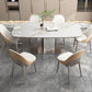 Luxury Sintered Stone Top Dining Table Rectangle Table with Metal Pedestal in Rose Gold Clearhalo ' dining_table' 'Dining Tables & Seating' 'Dining Tables' 'furn' 'furn_dining_table' 'Furniture' 'furniture_dining_table' 'Kitchen & Dining Furniture' 'kitchen&dining_furn' 'kitchen' 'kitchen_dining_table' 1200x1200_f3f32d00-7840-4e12-8b67-8c727096d080