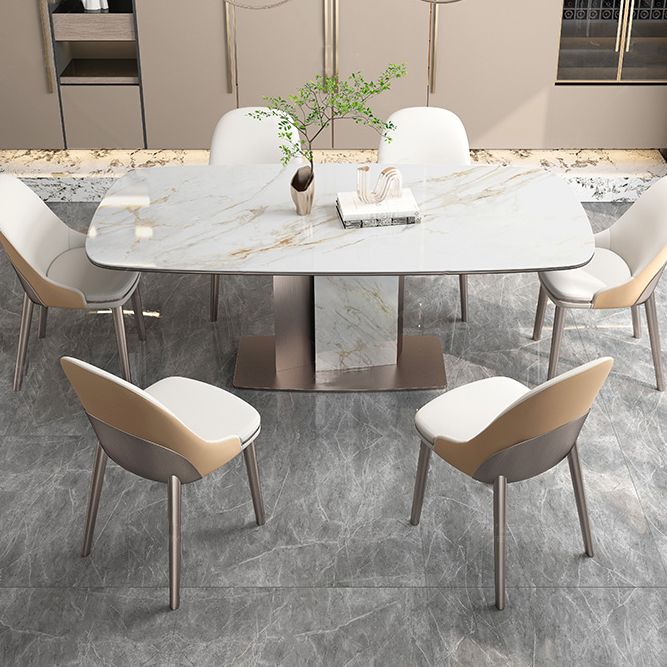 Luxury Sintered Stone Top Dining Table Rectangle Table with Metal Pedestal in Rose Gold Clearhalo ' dining_table' 'Dining Tables & Seating' 'Dining Tables' 'furn' 'furn_dining_table' 'Furniture' 'furniture_dining_table' 'Kitchen & Dining Furniture' 'kitchen&dining_furn' 'kitchen' 'kitchen_dining_table' 1200x1200_f3f32d00-7840-4e12-8b67-8c727096d080