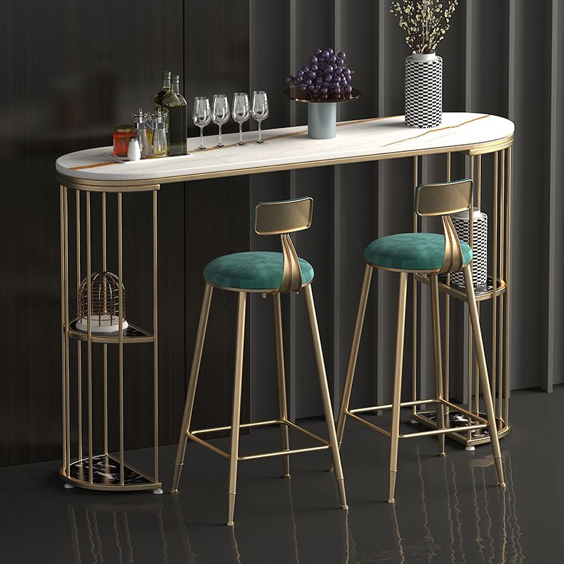 Glam Iron Bar Table Faux Marble Oval Top 41.3"H Bistro Table with Storage Clearhalo 'Bar Furniture' 'Bar Tables' 'bar_tables' 'furn' 'furn_bar_tables' 'Furniture' 'furniture_bar_tables' 'Kitchen & Dining Furniture' 'kitchen&dining_furn' 'kitchen' 1200x1200_f3fc043e-c93c-4ae1-89cc-7c138e50c823