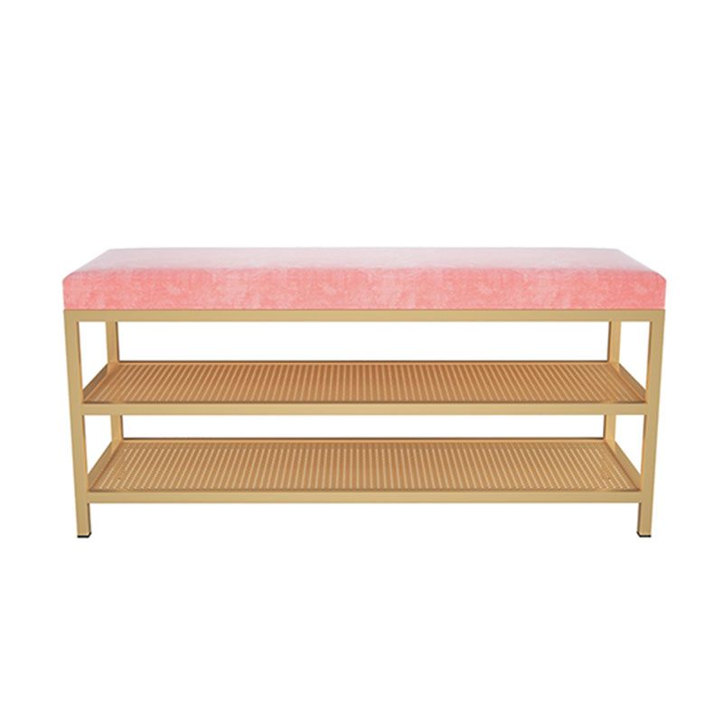 Glam Entryway Cushioned Bench Metal Seating Bench with Shoe Storage Clearhalo 'Benches' 'Chairs & Seating' 'furn' 'furn_benches' 'Furniture' 'Living Room Furniture' 1200x1200_f3fe3694-9913-4701-a0fe-b5f294b320a8
