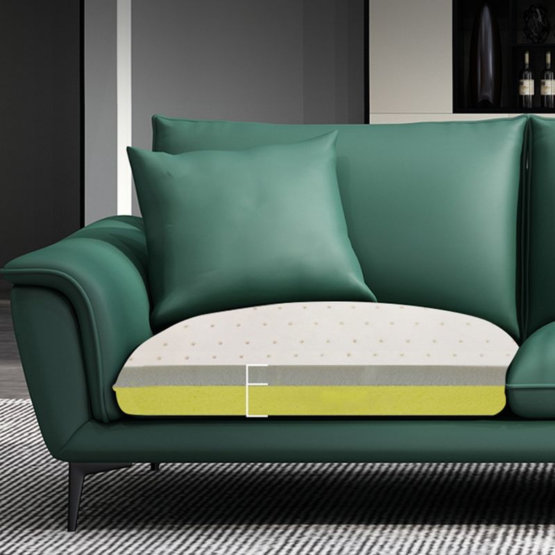 33.46" H Green Genuine Leather Pillow Top Arm Sofa for Living Room Clearhalo 'furn' 'furn_sofas' 'Furniture' 'Living Room Furniture' 'Sofa' 'sofas' 1200x1200_f40018a5-3364-430d-a418-52b653a96c70